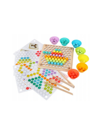 Puidust Montessori pusle värviliste helmeste hoidiku pallidega