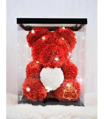Roosi lõhnaga karu südame ja LED-tuledega 30 cm