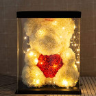 Lõhnav kaisukaru, mis on valmistatud roosidest LED-pirnidega 40cm süda ja karp