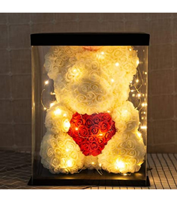 Lõhnav kaisukaru, mis on valmistatud roosidest LED-pirnidega 40cm süda ja karp