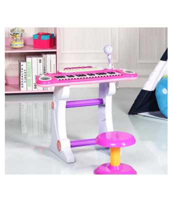 Laste klaver - süntesaator mikrofoni ja tooliga 