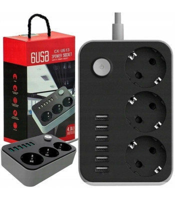 2 m pikendusjuhe 3 pistikupesa ja 6 USB-ühendusega CX-U613