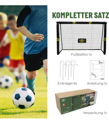 Metallist jalgpallivärav kaitsevahuga, 240x160x85cm, Umbro, kollane/must