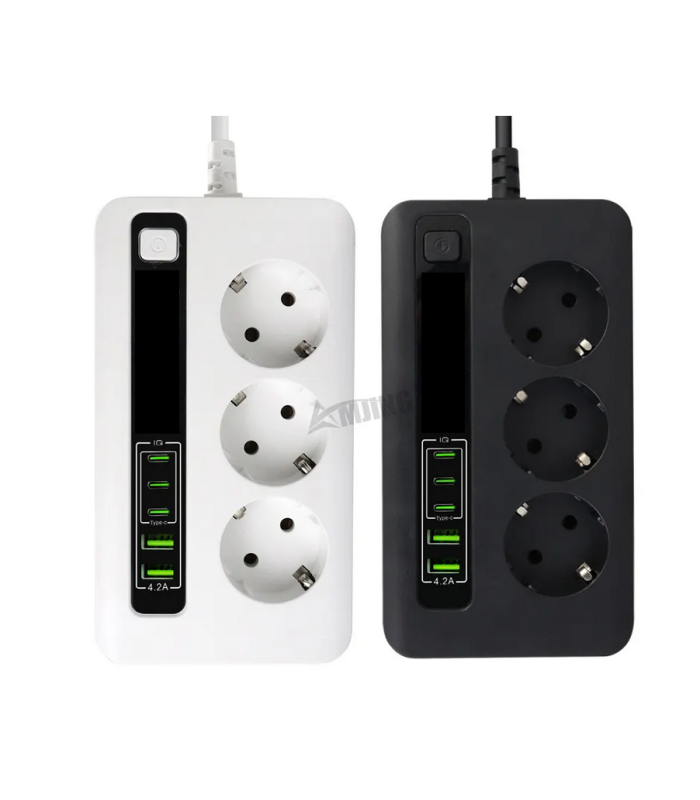Pikendusjuhe 2m 3 pesa, 2 USB ja 3 Type-C ühendusega BKL-04EU