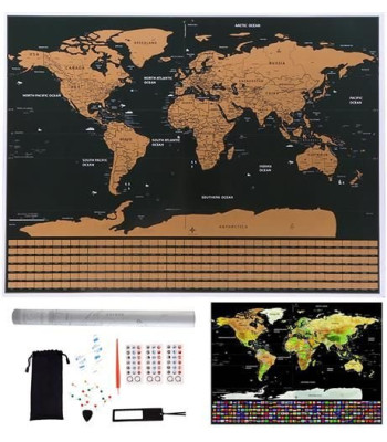 Maailmakaart – lainetusega kraapekaart + tarvikud