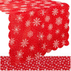 Pikk punane jõululauariba valgete lumehelvestega 185 x 35 cm