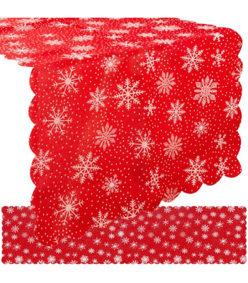 Pikk jõululinik punane valgete lumehelvestega 150 x 35 cm