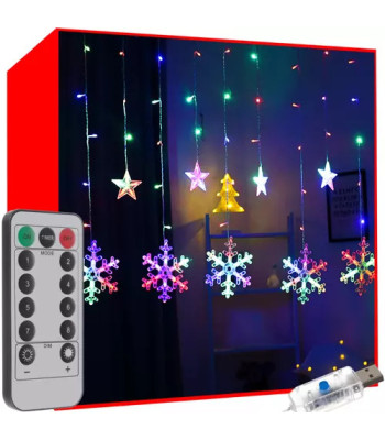 Jõuluvärviline LED-kaunistus - vanik Lumehelbed ja tähed 5,4m