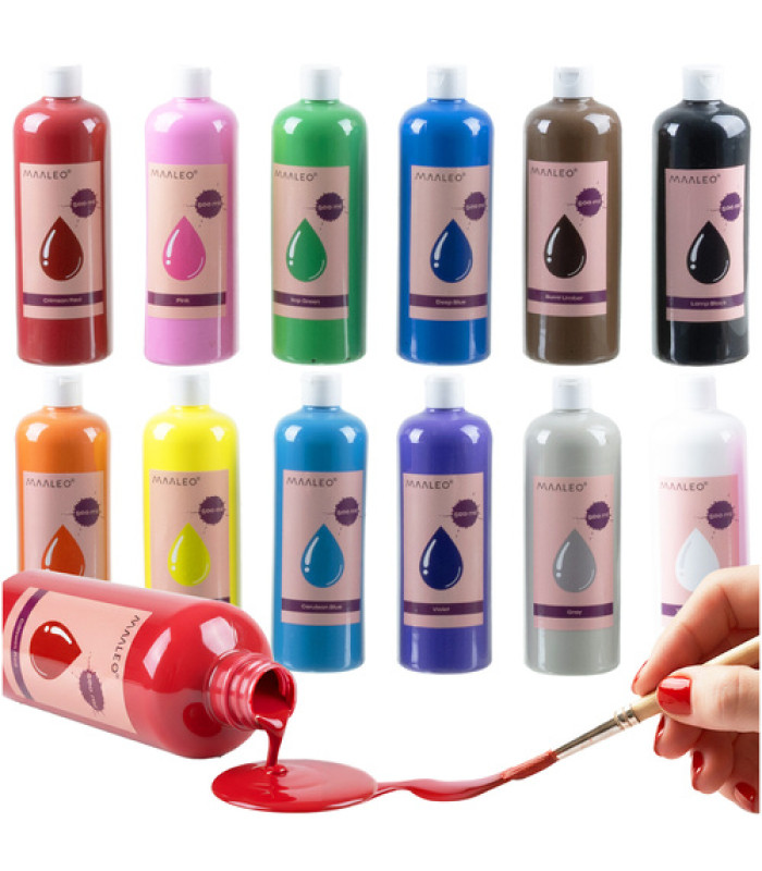 Maaleo plakatvärvid, 12 värvi x 500 ml komplekt