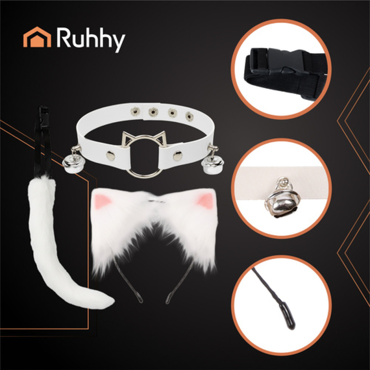 Kassi/kutsu kostüüm 3in1, valge Ruhhy