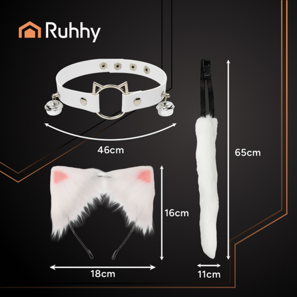 Kassi/kutsu kostüüm 3in1, valge Ruhhy