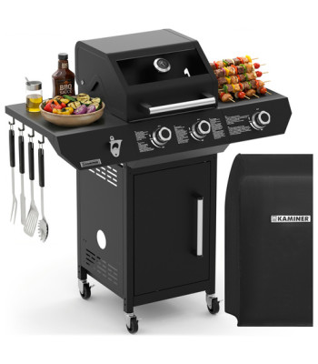 Kaminer Varen 3.0 Black gaasigrill 2+1 10 kW roostevabast terasest katte ja pöördvardaga