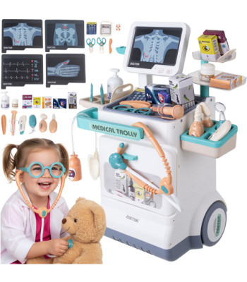 Laste meditsiinijaam Iso Trade – XXL-arstikomplekt kärul EKG ja RTG, 26 osa, valgus- ja heliefektidega, 115x25,5x46,5cm