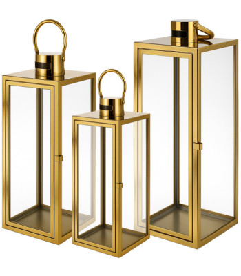 Kuldsete klaaslaternate komplekt RUHHY 26476, 3 tk, 63/49/38 cm