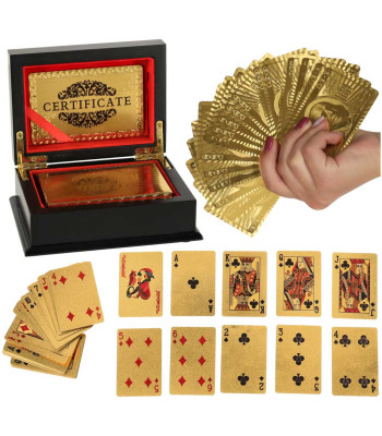 Auksinės plastikinės žaidimo kortos dekoratyvinėje dėžutėje