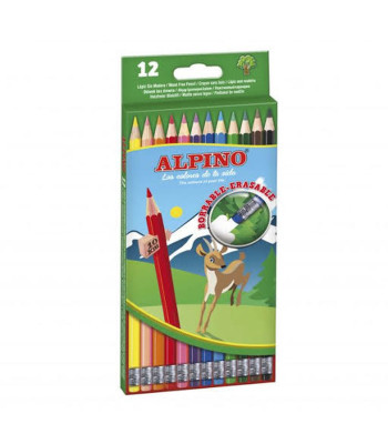 ALPINO 12 värvi kustutuskummiga pliiatsid