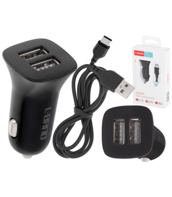 L-BRNO autolaadija Dual USB + C-tüüpi laadija, must