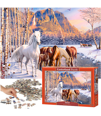 Castorland Puzzle 500 tükki - Talvine sulamine - Hobused talvemaastikul