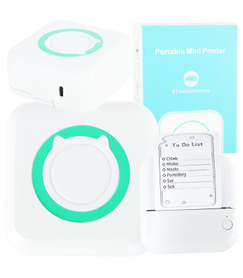 Mini termoprinter fotode ja siltide jaoks + USB-kaabel, ruudukujuline sinine