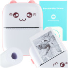 Mini Termotrükprinter Piltidele ja Etikettidele + USB Kaabel Roosa Kass
