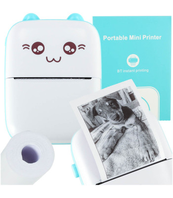 Mini termoprinter piltide ja siltide jaoks + USB kaabel Sinine Kass