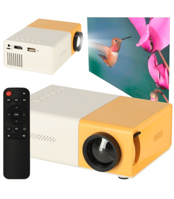 Miniprojektor kaasaskantav projektor lastele LED TFT LCD 1920x1080 24-60" USB HDMI 12V kollane ja valge