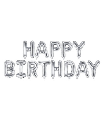 Fooliumõhupall Happy Birthday, 340cm x 35cm, hõbedane