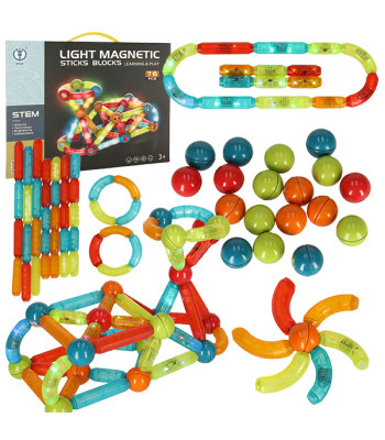 Magnetilised LED klotsid lastele, helendavad suured pulgad, 76 osa