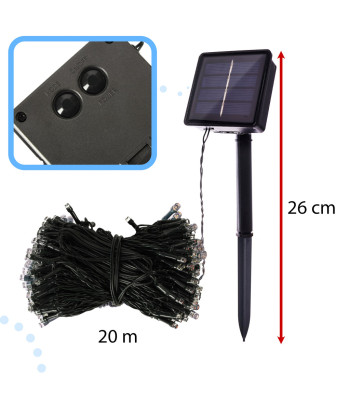 Päikesepatareiga valgustiketi 20M 200LED soe valgus
