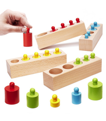 Montessori puidust silindrilised raskused on värvilised