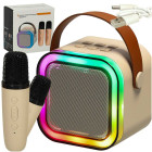Karaokekomplekt 2 mikrofoni ja kaasaskantava Bluetooth USB LED-kõlariga, beež