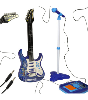 Elektrinė roko gitara su stiprintuvu mikrofonu vaikams mėlyna