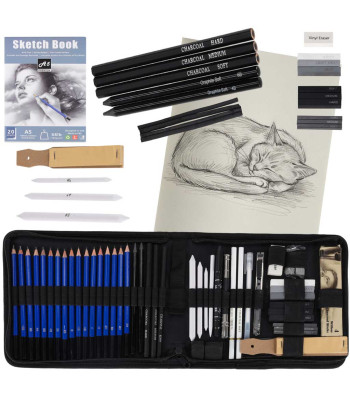 Joonistustarvikute komplekt pliiatsite ja söega