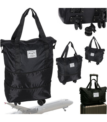 Kokkupandav reisikott ratastel - must