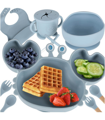 Silikoonist nõud lastele krabi komplekt 9 osa sinine