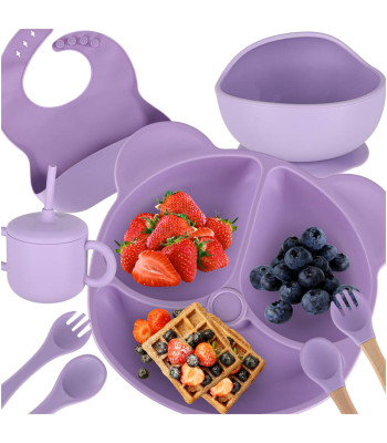 Silikoonist laste lauanõude komplekt, 8-osaline, lilla