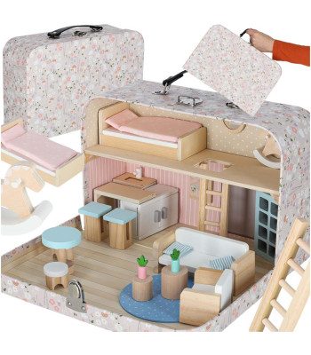 Nukumaja kohvris puidust aksessuaaridega mööbel