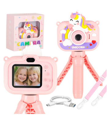 Laste digitaalne kaamera statiivil ükssarv roosa