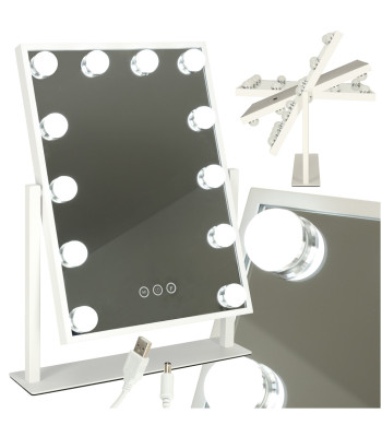 Hollywoodi LED-meigipeegel 12 lambiga USB, 30 x 40 cm
