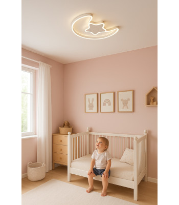 Hämardatav LED-laevalgusti lastetuppa kuu ja tähe kujuga, valge, kaugjuhtimispuldiga – 50 × 36 cm
