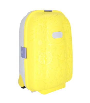 Laste reisikohver LED-ratastega, käsipagasi kohver nimekleebistega, kollane, 43 cm x 30 cm x 19 cm