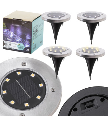 Päikesepaneeliga maapealsed LED-aiavalgustid, hämarusandur, 8 LED-i, 4 tk, külm valge