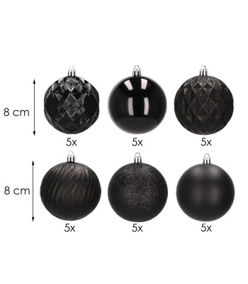 Jõulukuulid Springos CA0877 30 tk must 8 cm komplekt