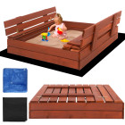 Kaetav liivakast pinkidega Springos SBP100SET04 100×100 cm immutatud puidust, geotekstiiliga ja plaaniga, pruun
