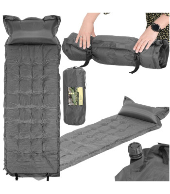Isetäituv matkamatk Springos PM053 193 cm koos padja ja kotiga, hall