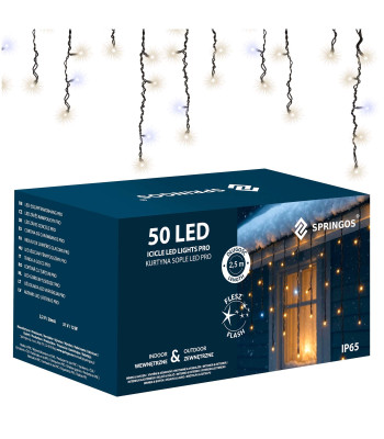 LED valguskardin 50 LEDiga külmvalge + flash Springos CL1240