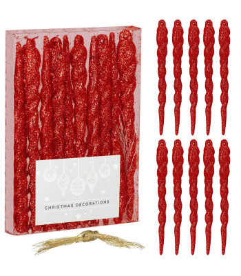 Jõulupuu ehted jääpurikad 10 tk. purunemiskindlad kaunistused 12 cm sädelev punane