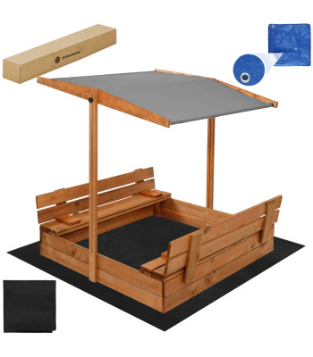 Springos SB120RSET katusega liivakast 120 × 120 cm kaanega, pruun