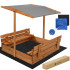 Springos SB120RSET katusega liivakast 120 × 120 cm kaanega, pruun
