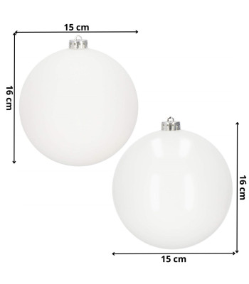 Jõulukuulid, valged, matt ja läikiv – 2 tk, Springos CA1177, 15 cm
